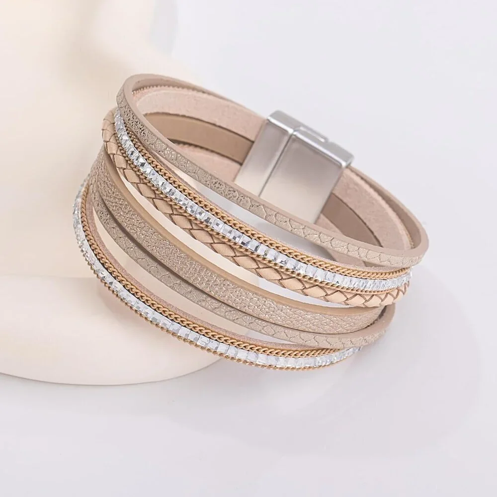 Boho Leather Wrap Bracelet Layered Magnetic Clasp Bohemian Jewelry Gifts